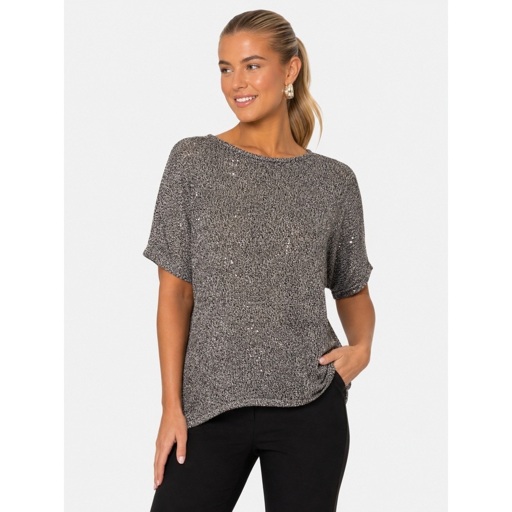 Chico's Collection Sequin Sweater Portland Stone Marled Knit Top 3 XL New NWT
